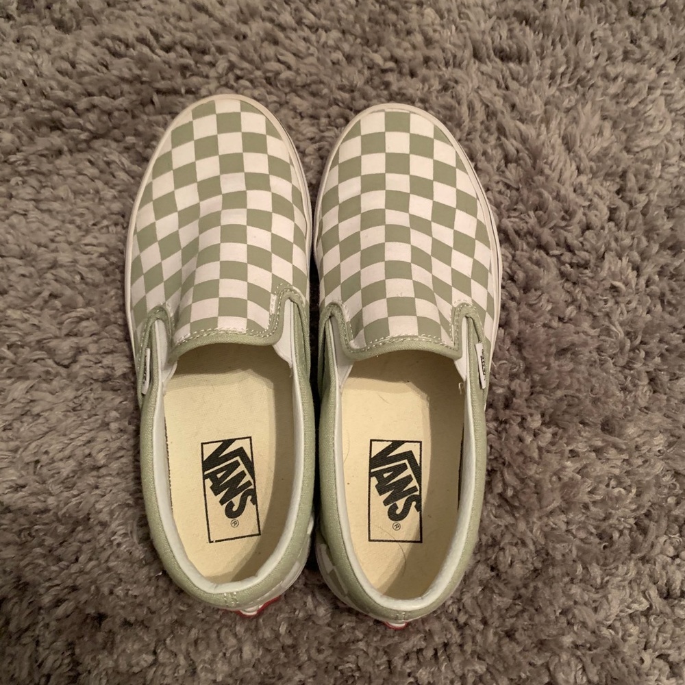 Sage green checkered vans